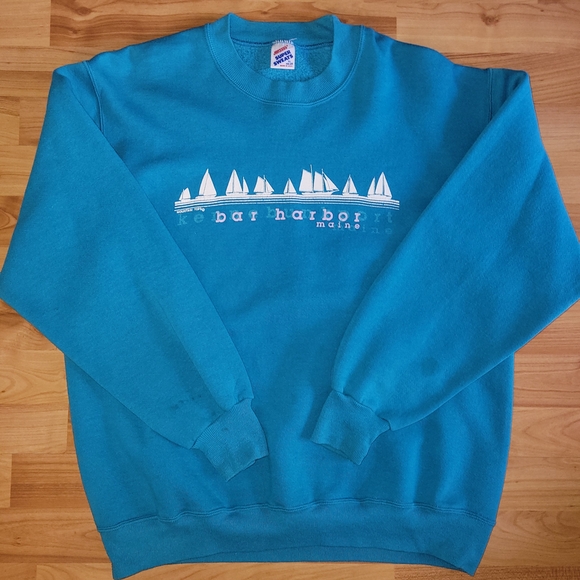 Jerzees Other - Vintage Sailing Crewneck Bar Harbor Maine, Teal XL Pullover Sweater Made In USA